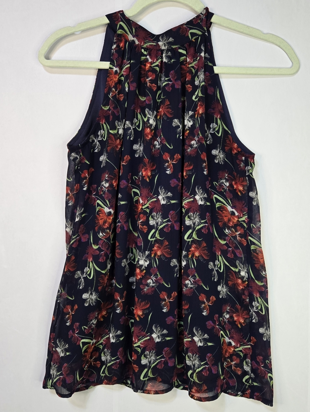 SIONI Size S (Fits XS) Floral Navy Tie Back Navy Floral Halter Blouae